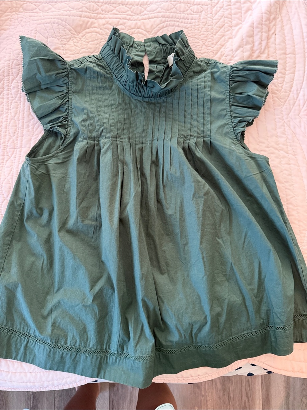 SEA New York Ruffled Mock-Neck Flutter Sleeve Top - Green XS 2